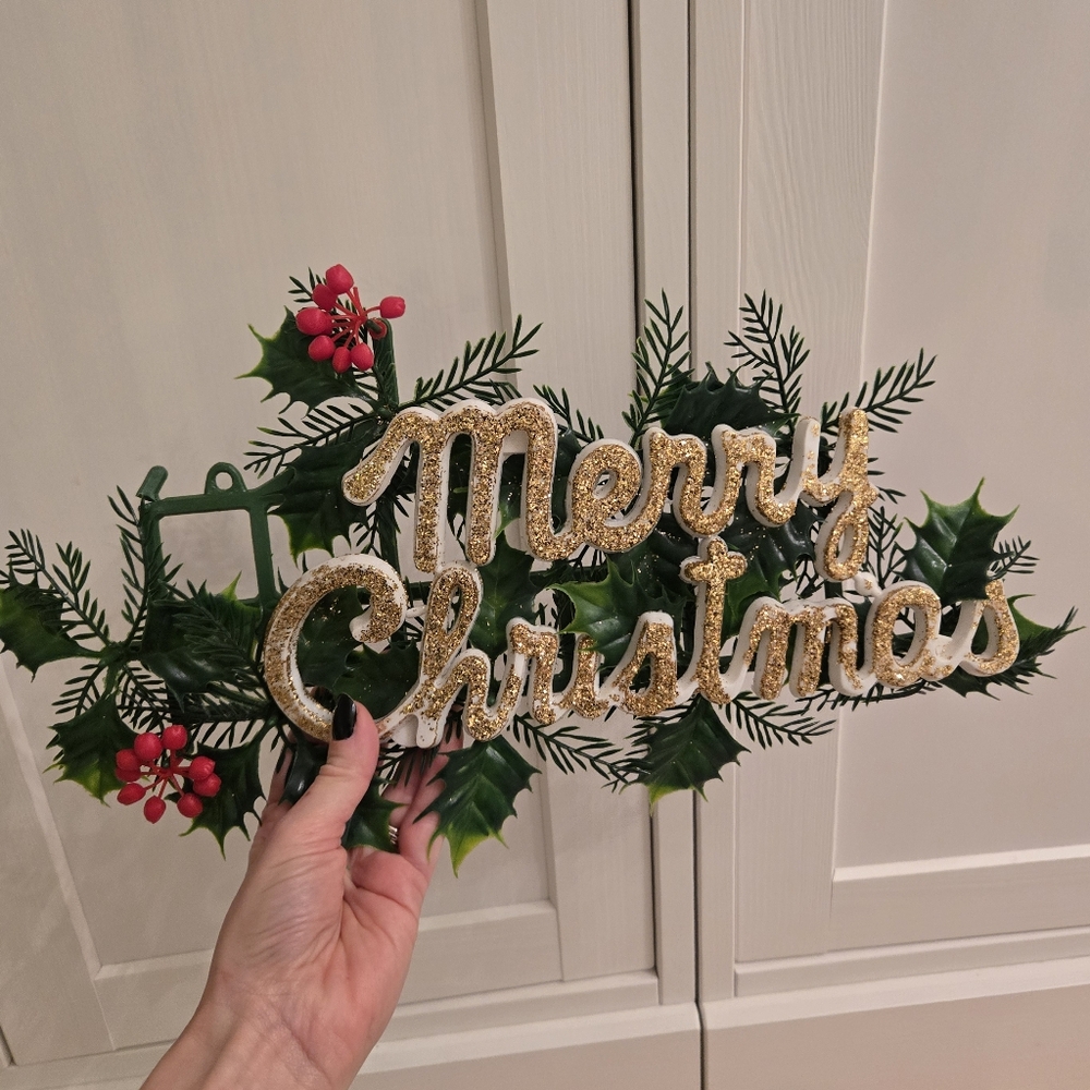 Vintage 1960s plastic glitter Merry Christmas decoration
